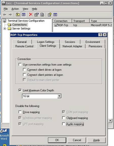 windows server 2003 rdp printer redirection for mac